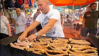 Sicilian Street Food in Palermo 🇮🇹 CRAZY Italian BBQ  HUGE Arancini in Sicily [upl. by Aikemet165]