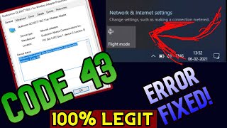 WIFI BUTTON MISSING PROBLEM FIX  windows ERROR CODE43  windows 10  100 REAL 2021 [upl. by Oderfodog]