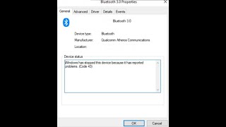 Fix Bluetooth Error Code 43 Windows has stopped this device because it has reported problems [upl. by Irolam178]