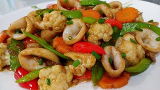 SQUID AND VEGETABLE STIR FRY CHINESE STYLE RECIPE [upl. by Negriv]