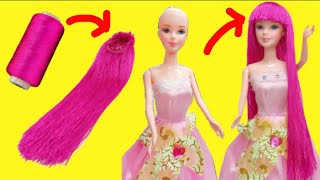 Making of BARBIE WIG from silk Threadmaking of RAPUNZEL WIGdoll hairbarbie hacksbarbie hair [upl. by Druci450]