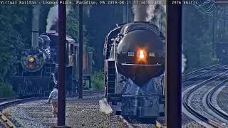 Norfolk and Western 611 arriving at the Strasburg Railroad on the Virtual Railfan live cam [upl. by Osrock91]