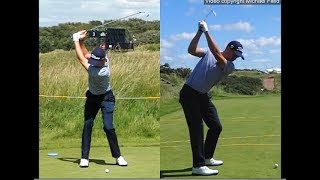 Justin Thomas golf swing  Long Iron faceon amp downtheline July 2017 [upl. by Adnawal]